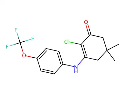 2-Chloro-5,5-dimethyl-3-((4-(trifluoromethoxy)phenyl)amino)cyclohex-2-EN-1-one structure