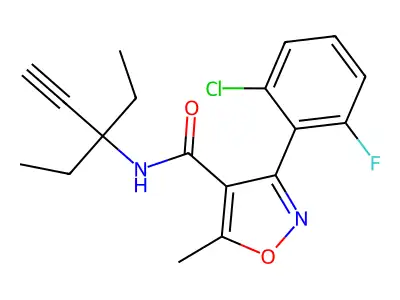 3-(2-chloro-6-fluorophenyl)-N-(3-ethylpent-1-yn-3-yl)-5-methyl-1,2-oxazole-4-carboxamide structure