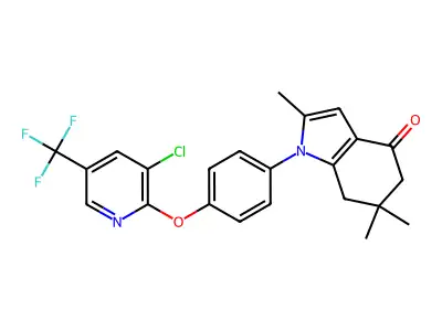 1-[4-[3-chloro-5-(trifluoromethyl)pyridin-2-yl]oxyphenyl]-2,6,6-trimethyl-5,7-dihydroindol-4-one structure