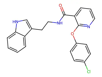 2-(4-chlorophenoxy)-N-[2-(1H-indol-3-yl)ethyl]pyridine-3-carboxamide structure