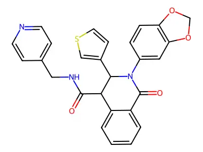 (2-benzo[3,4-d]1,3-dioxolen-5-yl-1-oxo-3-(3-thienyl)(4-2,3,4-trihydroisoquinolyl))-N-(4-pyridylmethyl)formamide structure