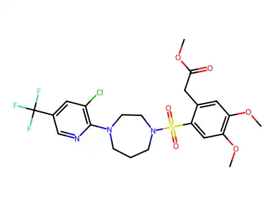 methyl 2-(2-((4-(3-chloro-5-(trifluoromethyl)(2-pyridyl))(1,4-diazaperhydroepinyl))sulfonyl)-4,5-dimethoxyphenyl)acetate structure