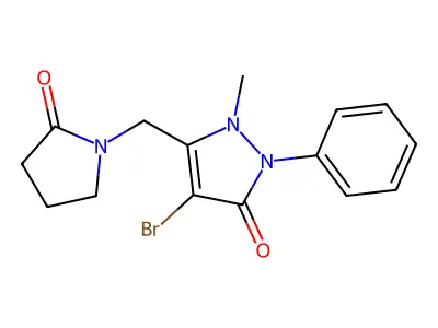 4-Bromo-2-methyl-3-((2-oxopyrrolidinyl)methyl)-1-phenyl-3-pyrazolin-5-one structure