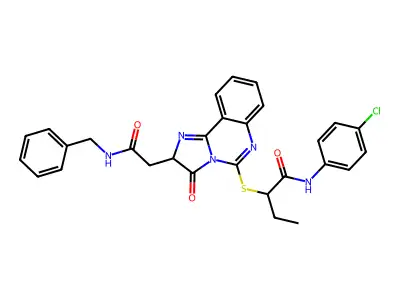 2-[[2-[2-(benzylamino)-2-oxoethyl]-3-oxo-2H-imidazo[1,2-c]quinazolin-5-yl]sulfanyl]-N-(4-chlorophenyl)butanamide structure