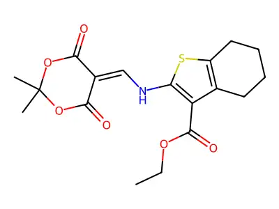 ethyl 2-{[(2,2-dimethyl-4,6-dioxo-1,3-dioxan-5-ylidene)methyl]amino}-4,5,6,7-tetrahydro-1-benzothiophene-3-carboxylate structure
