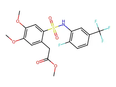 methyl 2-(2-{[2-fluoro-5-(trifluoromethyl)phenyl]sulfamoyl}-4,5-dimethoxyphenyl)acetate structure