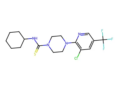 4-[3-chloro-5-(trifluoromethyl)pyridin-2-yl]-N-cyclohexylpiperazine-1-carbothioamide structure