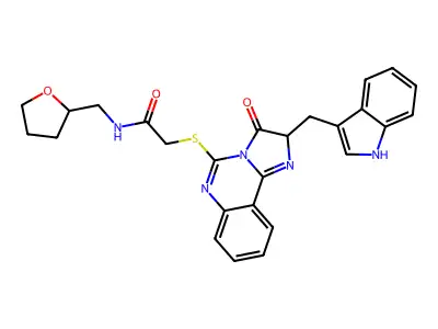 2-({2-[(1H-indol-3-yl)methyl]-3-oxo-2H,3H-imidazo[1,2-c]quinazolin-5-yl}sulfanyl)-N-[(oxolan-2-yl)methyl]acetamide structure