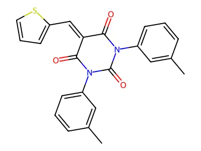1,3-Bis(3-methylphenyl)-5-(thiophen-2-ylmethylidene)-1,3-diazinane-2,4,6-trione structure