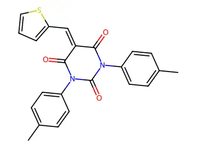 1,3-Bis(4-methylphenyl)-5-(thiophen-2-ylmethylidene)-1,3-diazinane-2,4,6-trione structure