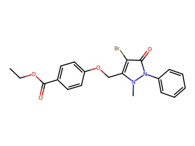 Ethyl 4-((4-bromo-2-methyl-5-oxo-1-phenyl-3-pyrazolin-3-YL)methoxy)benzoate structure