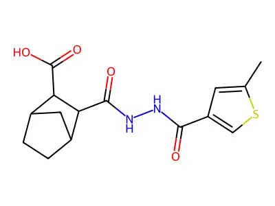 3-({2-[(5-methylthiophen-3-yl)carbonyl]hydrazinyl}carbonyl)bicyclo[2.2.1]heptane-2-carboxylic acid structure