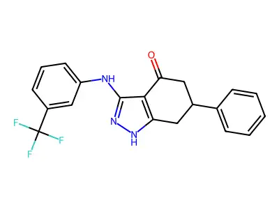 6-Phenyl-3-[3-(trifluoromethyl)anilino]-1,5,6,7-tetrahydroindazol-4-one structure