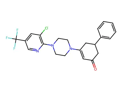 3-{4-[3-chloro-5-(trifluoromethyl)pyridin-2-yl]piperazin-1-yl}-5-phenylcyclohex-2-en-1-one structure