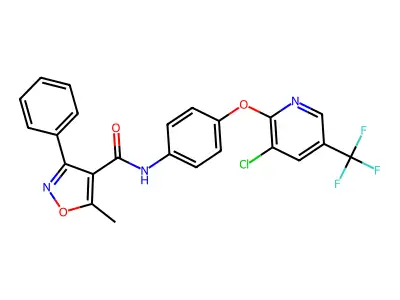 N-(4-{[3-chloro-5-(trifluoromethyl)pyridin-2-yl]oxy}phenyl)-5-methyl-3-phenyl-1,2-oxazole-4-carboxamide structure
