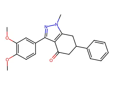 3-(3,4-dimethoxyphenyl)-1-methyl-6-phenyl-6,7-dihydro-5H-indazol-4-one structure