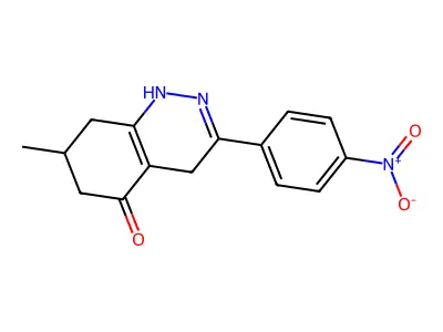 7-methyl-3-(4-nitrophenyl)-4,6,7,8-tetrahydro-1H-cinnolin-5-one structure