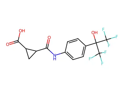 2-(N-(4-(2,2,2-TRIFLUORO-1-HYDROXY-1-(TRIFLUOROMETHYL)ETHYL)PHENYL)CARBAMOYL)CYCLOPROPANECARBOXYLIC ACID structure