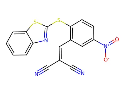 ((2-Benzothiazol-2-ylthio-5-nitrophenyl)methylene)methane-1,1-dicarbonitrile structure