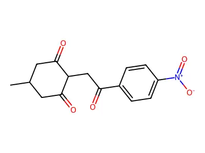 5-Methyl-2-(2-(4-nitrophenyl)-2-oxoethyl)cyclohexane-1,3-dione structure