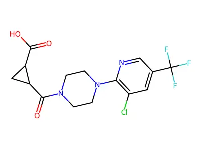 2-{4-[3-chloro-5-(trifluoromethyl)pyridin-2-yl]piperazine-1-carbonyl}cyclopropane-1-carboxylic acid structure