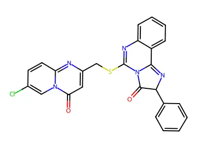 5-[({7-chloro-4-oxo-4H-pyrido[1,2-a]pyrimidin-2-yl}methyl)sulfanyl]-2-phenyl-2H,3H-imidazo[1,2-c]quinazolin-3-one structure