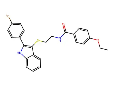 N-(2-((2-(4-bromophenyl)-1H-indol-3-yl)thio)ethyl)-4-ethoxybenzamide structure