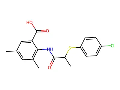 2-[2-(4-Chlorophenyl)sulfanylpropanoylamino]-3,5-dimethylbenzoic acid structure
