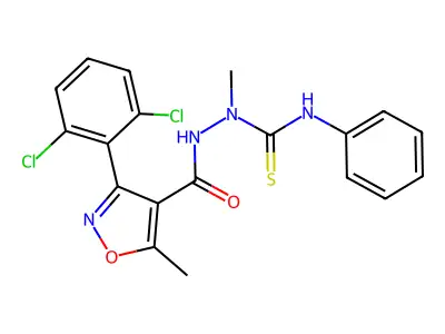 1-[[3-(2,6-dichlorophenyl)-5-methyl-1,2-oxazole-4-carbonyl]amino]-1-methyl-3-phenylthiourea structure