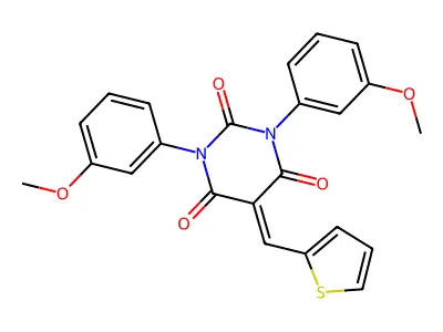 1,3-Bis(3-methoxyphenyl)-5-(thiophen-2-ylmethylidene)-1,3-diazinane-2,4,6-trione structure