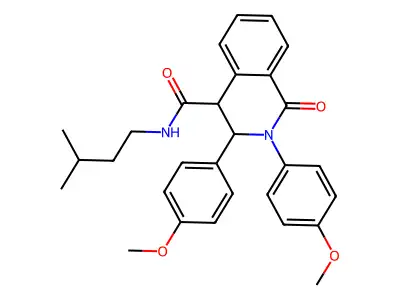 (2,3-bis(4-methoxyphenyl)-1-oxo(4-2,3,4-trihydroisoquinolyl))-N-(3-methylbutyl)formamide structure