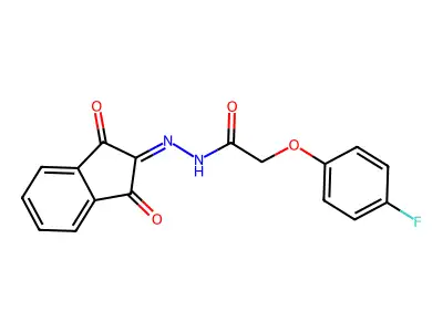 N-[(1,3-dioxoinden-2-ylidene)amino]-2-(4-fluorophenoxy)acetamide structure