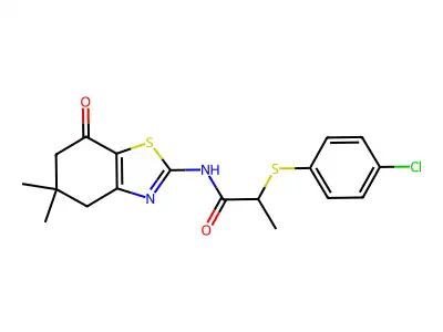 2-(4-chlorophenyl)sulfanyl-N-(5,5-dimethyl-7-oxo-4,6-dihydro-1,3-benzothiazol-2-yl)propanamide structure