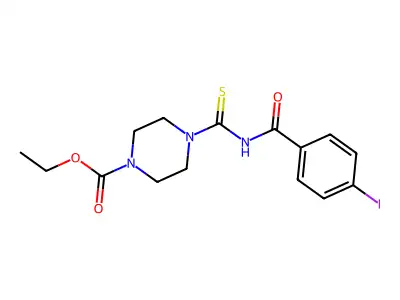 Ethyl 4-(((4-iodophenyl)carbonylamino)thioxomethyl)piperazinecarboxylate structure