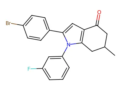 2-(4-Bromophenyl)-1-(3-fluorophenyl)-6-methyl-5,6,7-trihydroindol-4-one structure