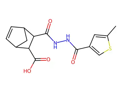3-({2-[(5-methylthiophen-3-yl)carbonyl]hydrazinyl}carbonyl)bicyclo[2.2.1]hept-5-ene-2-carboxylic acid structure