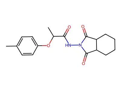 N-(1,3-dioxo-3a,4,5,6,7,7a-hexahydroisoindol-2-yl)-2-(4-methylphenoxy)propanamide structure