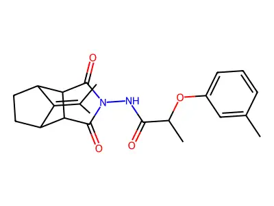 N-[1,3-dioxo-8-(propan-2-ylidene)octahydro-2H-4,7-methanoisoindol-2-yl]-2-(3-methylphenoxy)propanamide structure