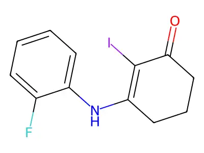 3-(2-Fluoroanilino)-2-iodocyclohex-2-en-1-one structure