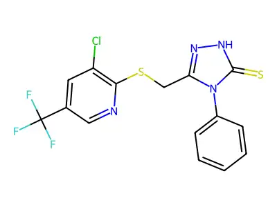 3-[[3-chloro-5-(trifluoromethyl)pyridin-2-yl]sulfanylmethyl]-4-phenyl-1H-1,2,4-triazole-5-thione structure