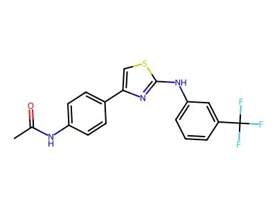 N-[4-(2-{[3-(trifluoromethyl)phenyl]amino}-1,3-thiazol-4-yl)phenyl]acetamide structure