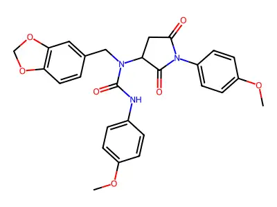 1-(1,3-benzodioxol-5-ylmethyl)-3-(4-methoxyphenyl)-1-[1-(4-methoxyphenyl)-2,5-dioxopyrrolidin-3-yl]urea structure