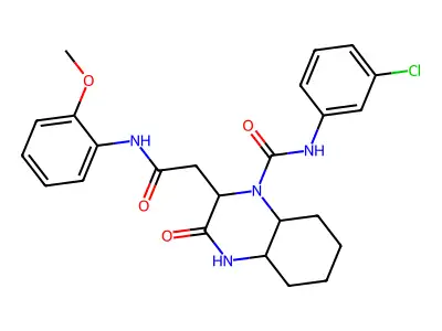 N-(3-chlorophenyl)-2-{2-[(2-methoxyphenyl)amino]-2-oxoethyl}-3-oxooctahydroquinoxaline-1(2H)-carboxamide structure