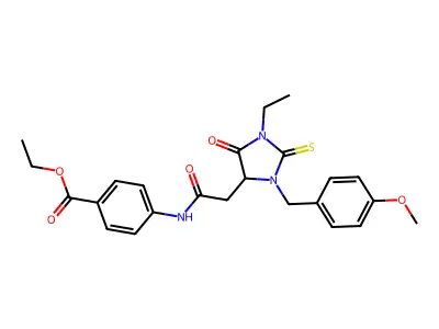 ethyl 4-({[1-ethyl-3-(4-methoxybenzyl)-5-oxo-2-thioxoimidazolidin-4-yl]acetyl}amino)benzoate structure