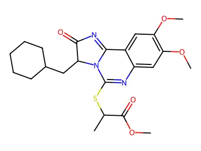 methyl 2-{[3-(cyclohexylmethyl)-8,9-dimethoxy-2-oxo-2,3-dihydroimidazo[1,2-c]quinazolin-5-yl]sulfanyl}propanoate structure