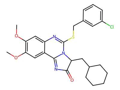 5-[(3-chlorobenzyl)sulfanyl]-3-(cyclohexylmethyl)-8,9-dimethoxyimidazo[1,2-c]quinazolin-2(3H)-one structure