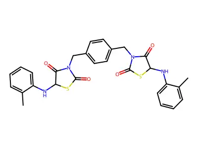 3,3'-(benzene-1,4-diyldimethanediyl)bis{5-[(2-methylphenyl)amino]-1,3-thiazolidine-2,4-dione} structure