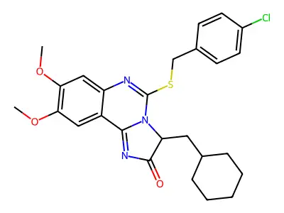5-[(4-chlorobenzyl)sulfanyl]-3-(cyclohexylmethyl)-8,9-dimethoxyimidazo[1,2-c]quinazolin-2(3H)-one structure