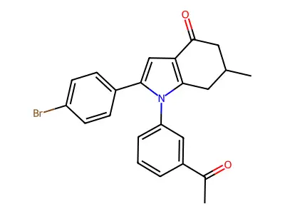 1-(3-acetylphenyl)-2-(4-bromophenyl)-6-methyl-6,7-dihydro-5H-indol-4-one structure