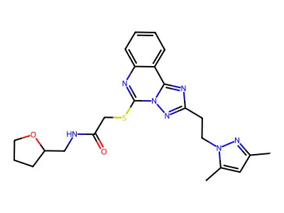 2-({2-[2-(3,5-dimethyl-1H-pyrazol-1-yl)ethyl]-[1,2,4]triazolo[1,5-c]quinazolin-5-yl}sulfanyl)-N-[(oxolan-2-yl)methyl]acetamide structure